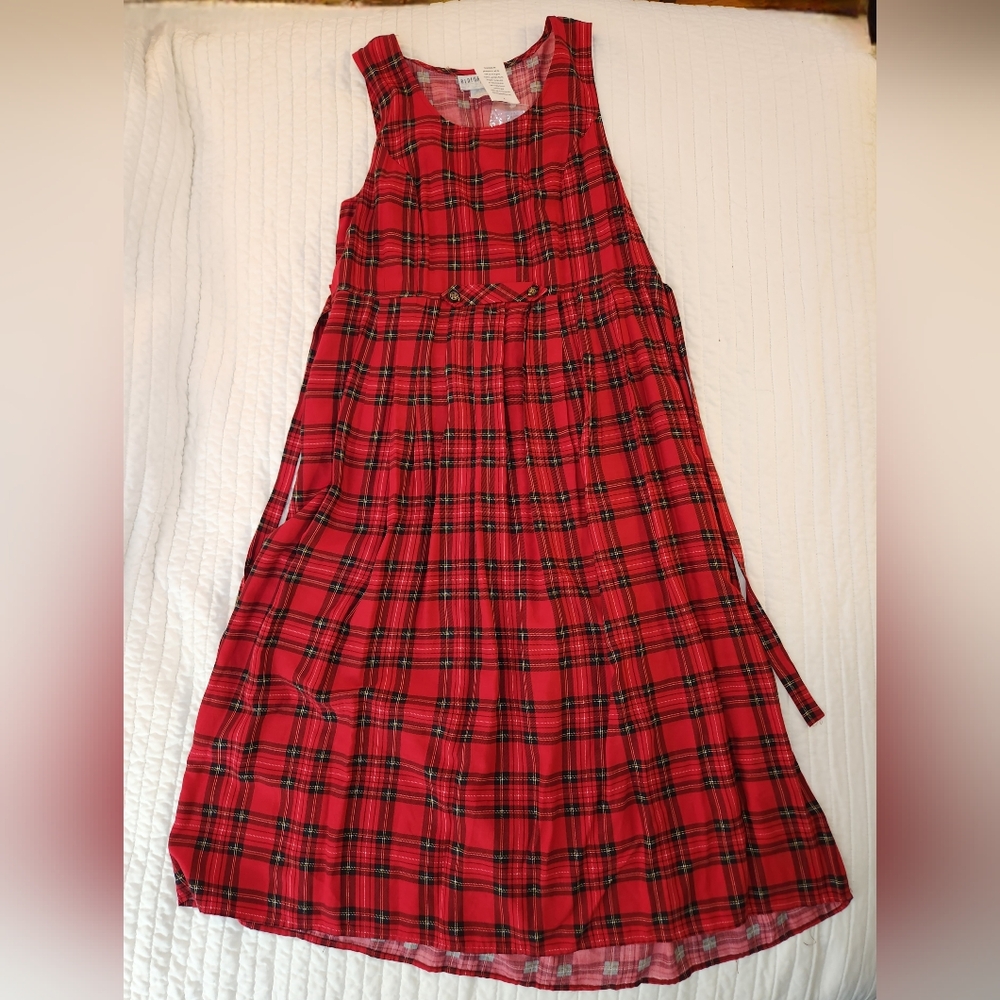 Vintage 1970s 1980s Red Plaid Maxi Dress by Bedford Fair NOS - Picture 6 of 12